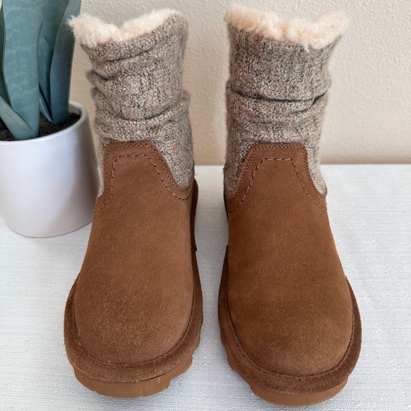 BearPaw Tan Suede/Sweater Fur Insulated Weatherproof Boots Women’s 7 - Picture 2 of 14